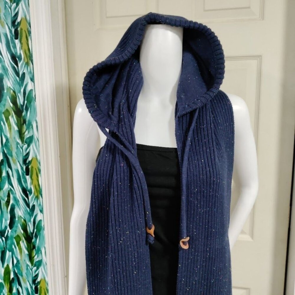 NWOT Le31 100% Cotton Knit H‎‎ooded Sc‎ar‎f Sha‎‎w‎l Navy Blue Men's One Size - Picture 3 of 11